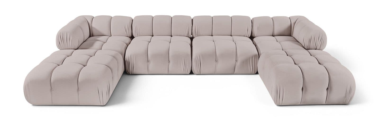 Camden Beige Velvet Performance Fabric Upholstered Sectional, 6-Piece (Style 4)