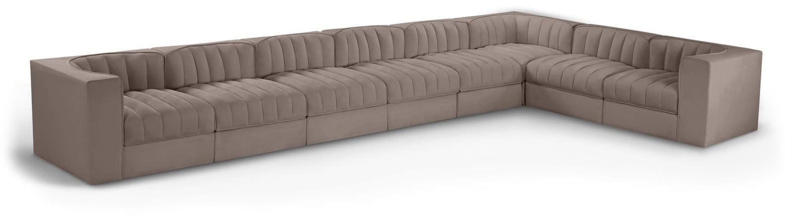 Talia Taupe Velvet Performance Fabric Upholstered Sectional, 8-Piece (Style 3)