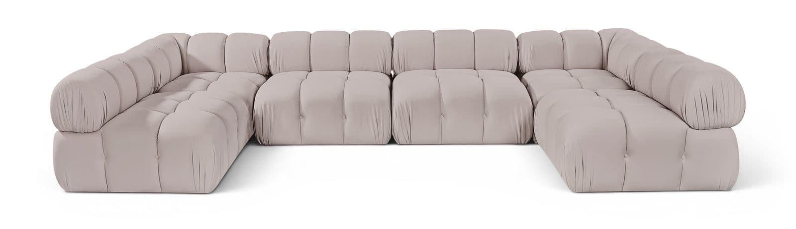 Camden Beige Velvet Performance Fabric Upholstered Sectional, 6-Piece (Style 3)