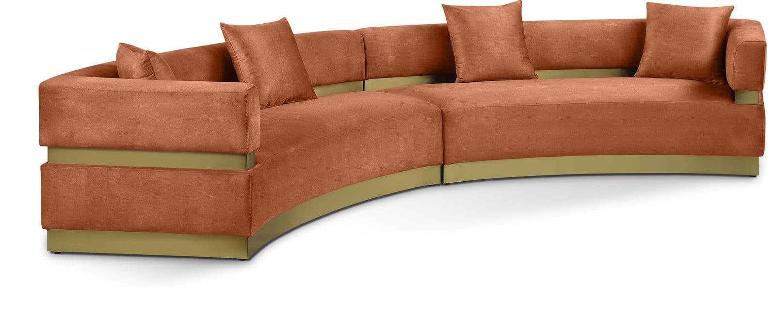 Rhea 148" Cognac Velvet Upholstered Sectional, 2-Piece