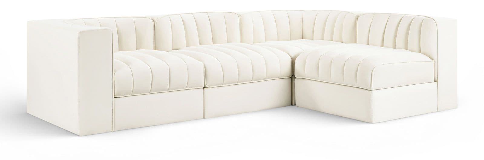 Talia Cream Velvet Performance Fabric Upholstered Sectional, 4-Piece (Style 2)