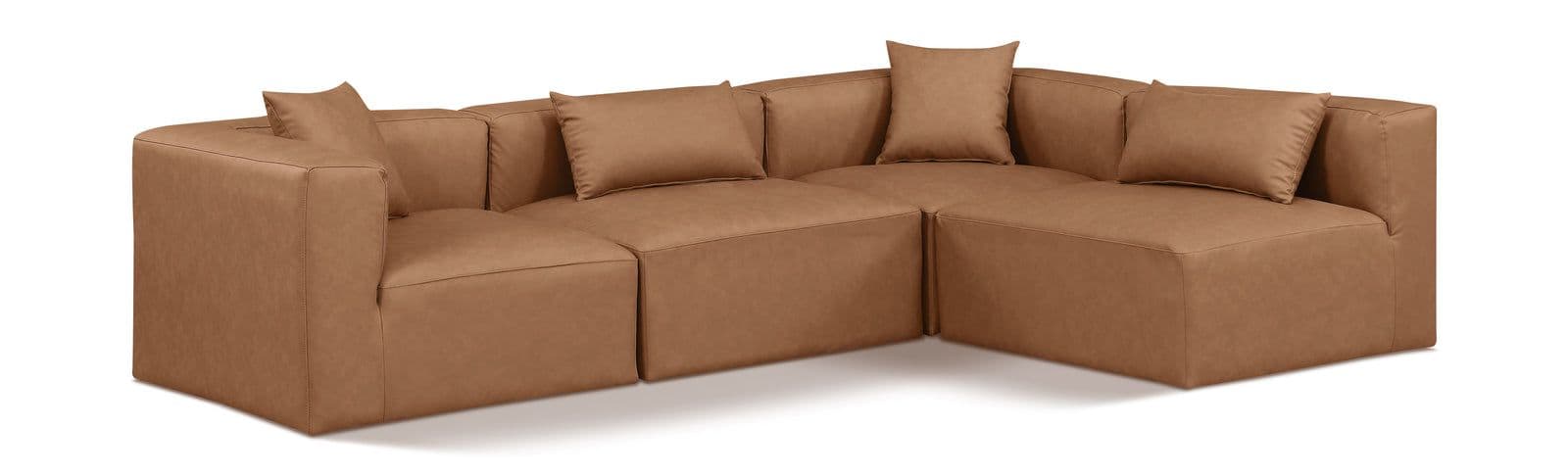 Farrah 108" Brown Vegan Leather Upholstered Sectional, 4-Piece (Style 2)