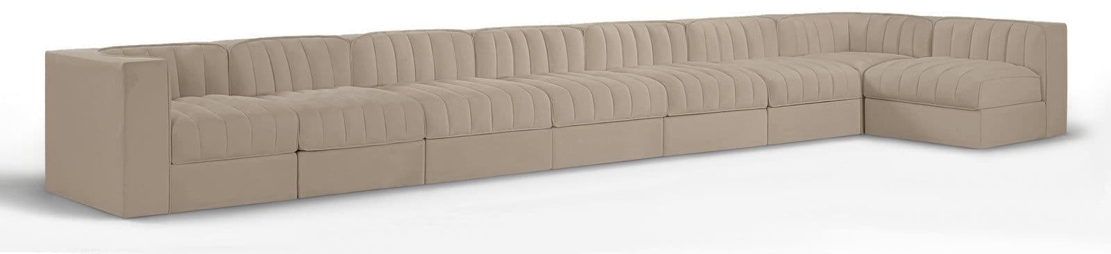 Talia Beige Velvet Performance Fabric Upholstered Sectional, 8-Piece (Style 4)
