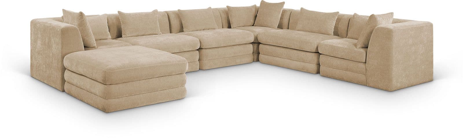 Willow 152" Beige Chenille Fabric Upholstered 7Pc. Sectional, 7-Piece