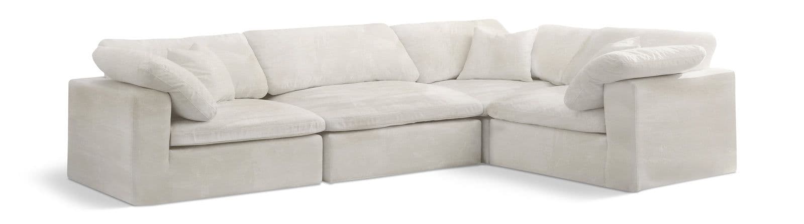 Florence 119" Cream Velvet Upholstered Overstuffed Fiber Filled Comfort Sectional, 4-Piece (Style 2)