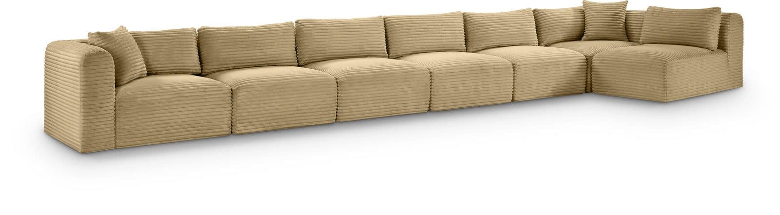 Faye 202" Camel Corduroy Performance Fabric Upholstered Sectional, 7-Piece