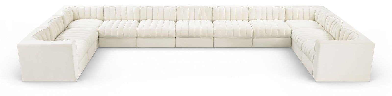 Talia Cream Velvet Performance Fabric Upholstered Sectional, 11-Piece