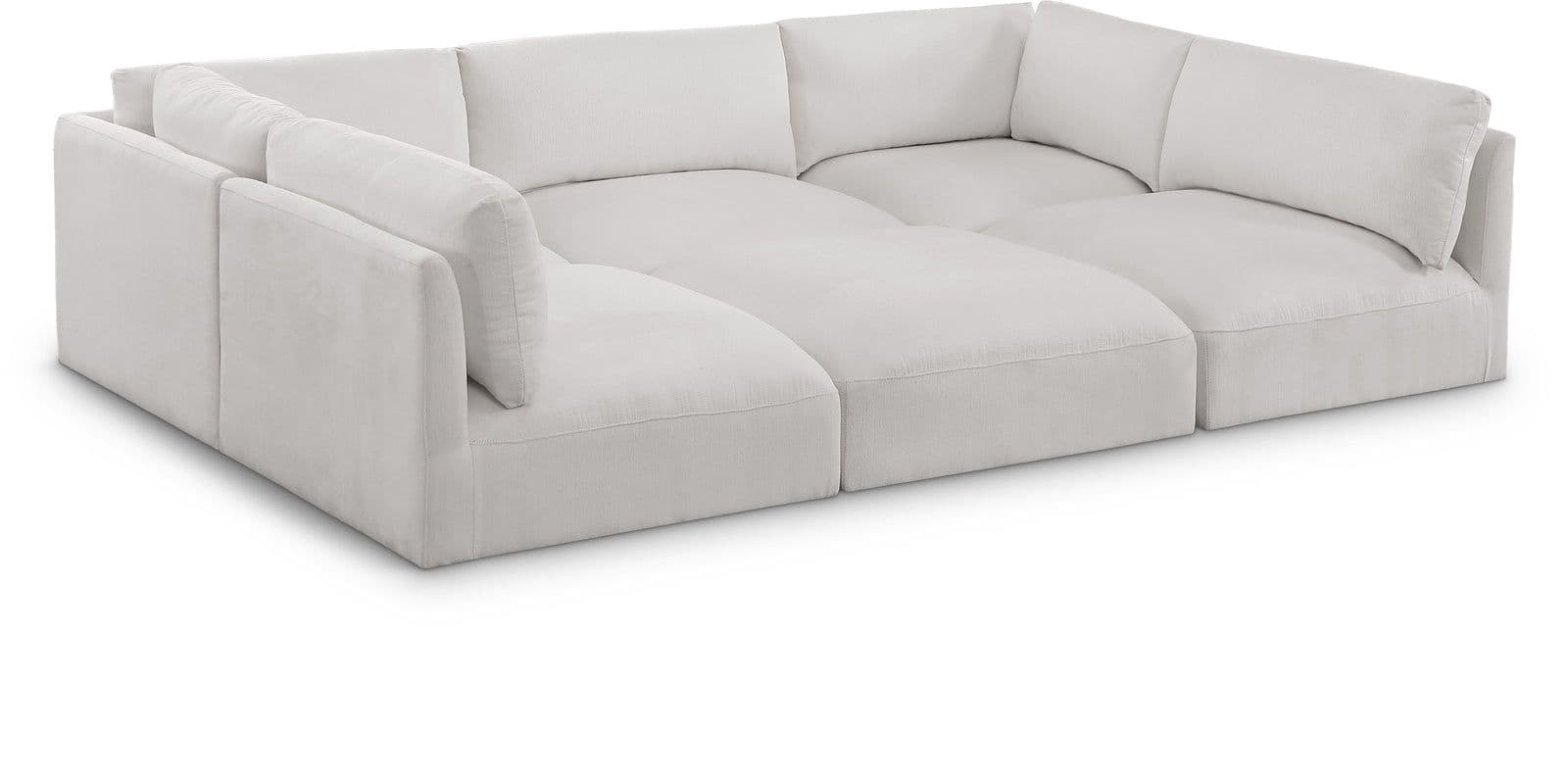 Hadley 114" Cream Fabric Upholstered Sectional, 6-Piece