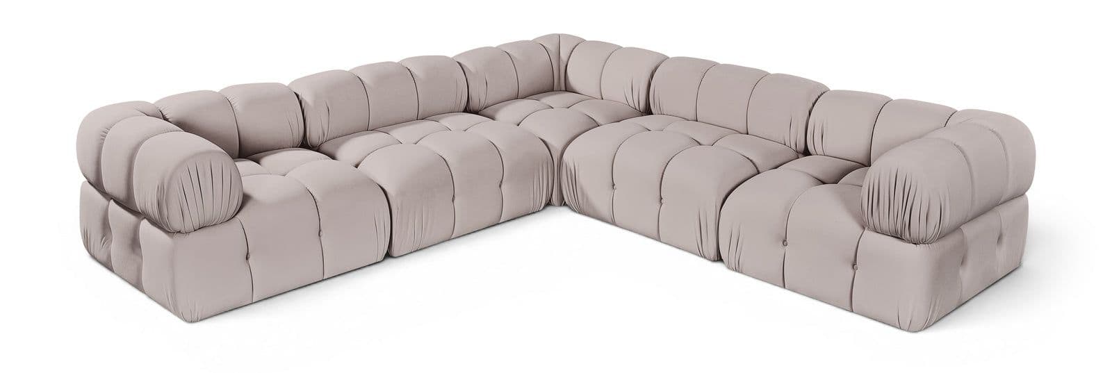 Camden Beige Velvet Performance Fabric Upholstered Sectional, 5-Piece (Style 3)