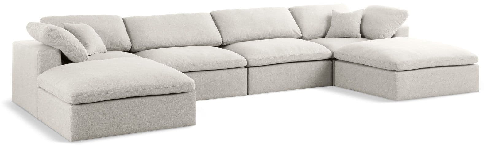 Camden 158" Cream Linen Textured Fabric Upholstered Deluxe Comfort Sectional, 6-Piece (Style 2)