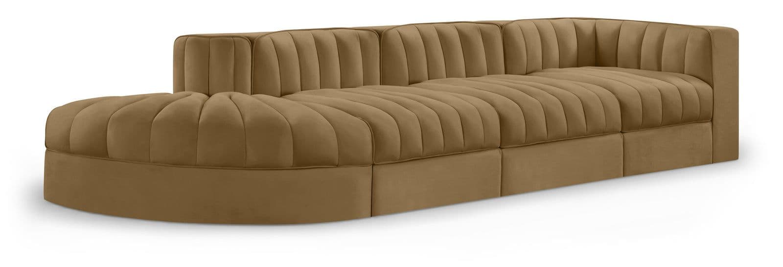 Talia Saddle Velvet Performance Fabric Upholstered Sectional, 4-Piece (Style 4)