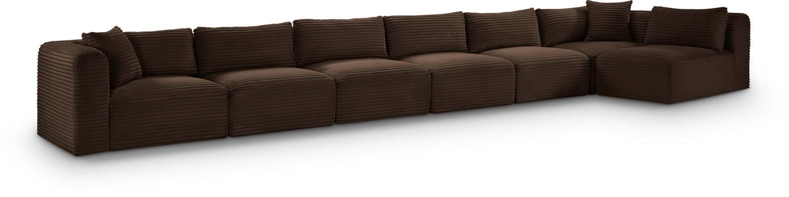 Faye 202" Brown Corduroy Performance Fabric Upholstered Sectional, 7-Piece