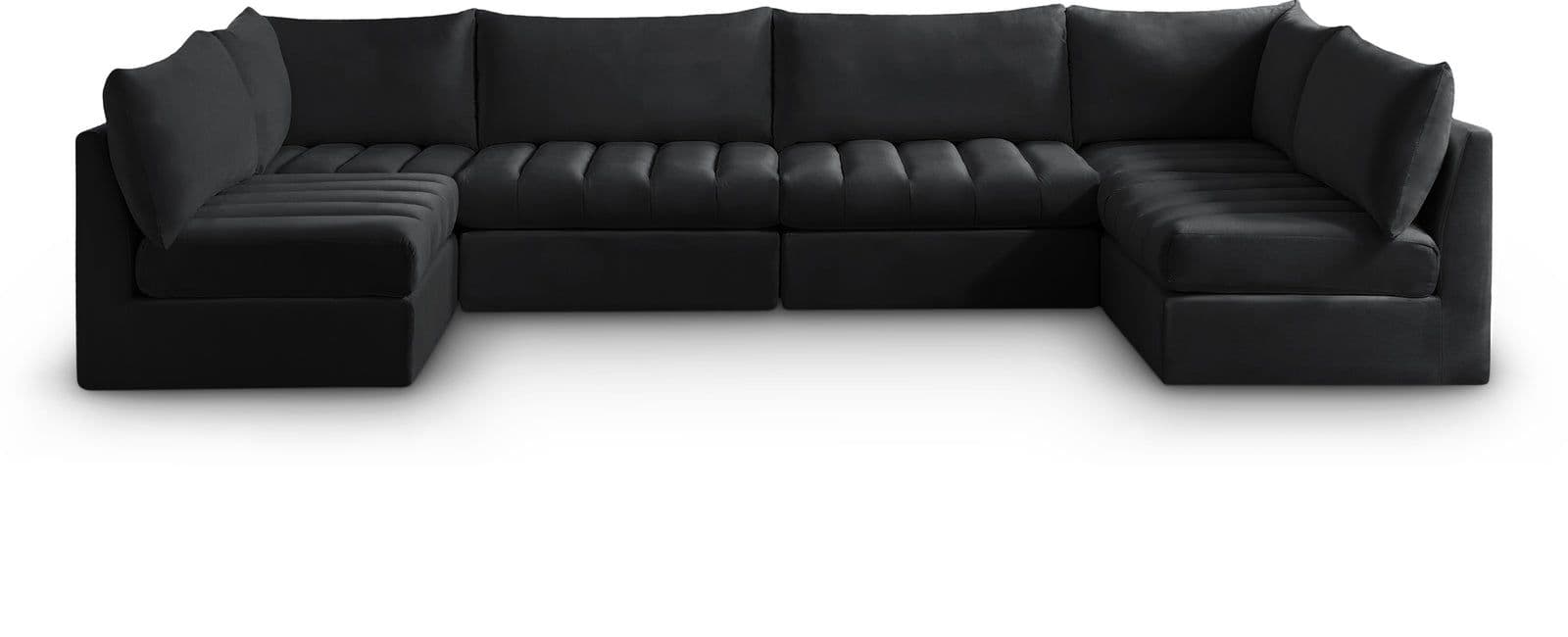 Rowan 140" Black Velvet Upholstered Sectional, 6-Piece (Style 2)