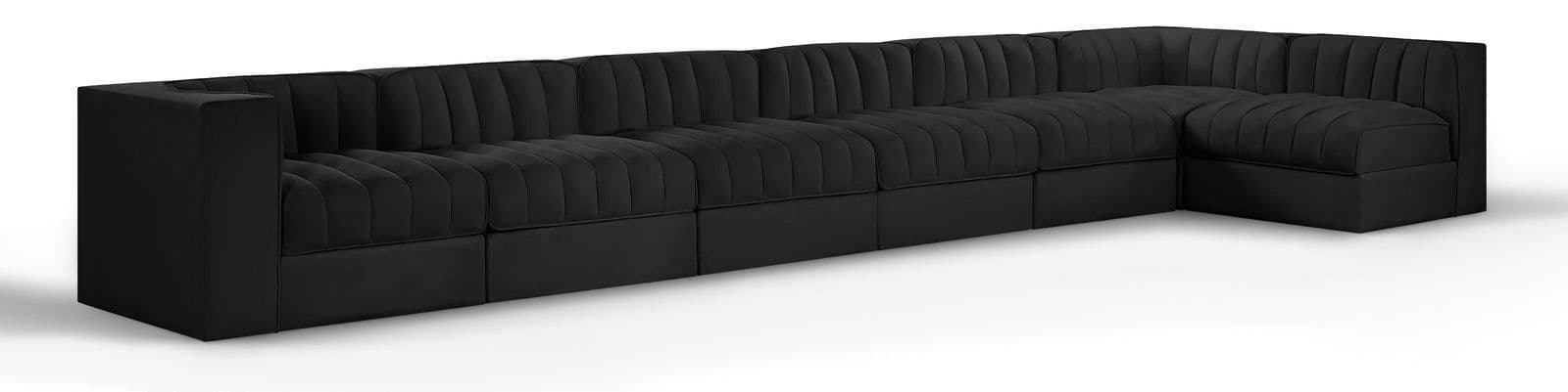 Talia Black Velvet Performance Fabric Upholstered Sectional, 7-Piece (Style 4)