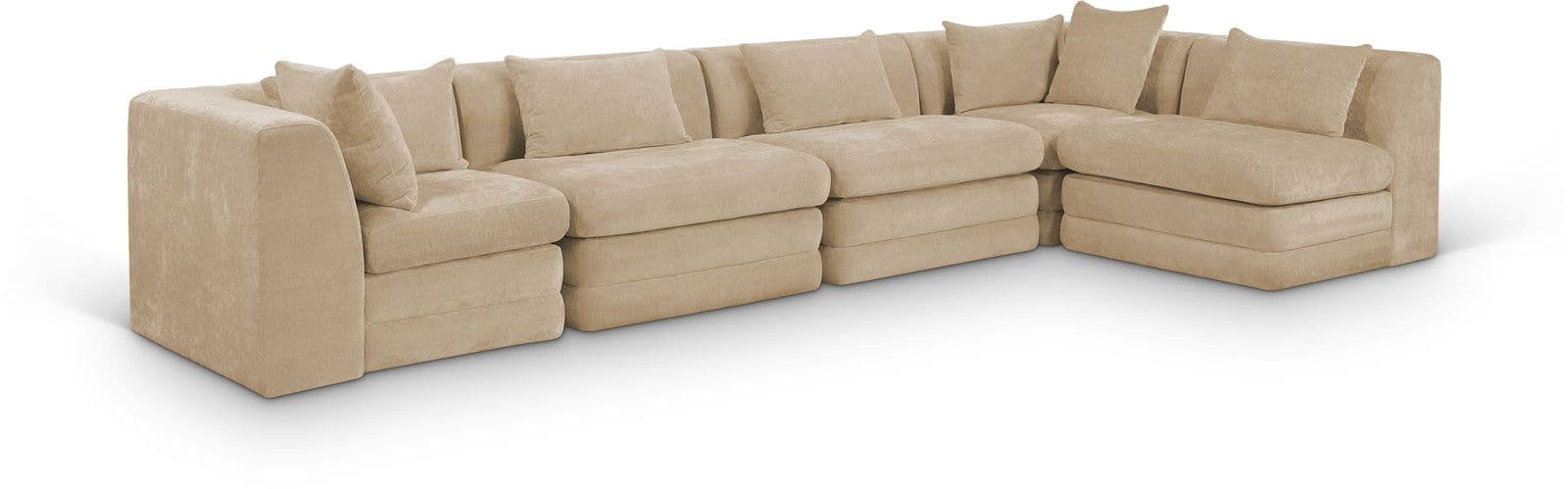 Willow 152" Beige Chenille Fabric Upholstered 5Pc. Sectional, 5-Piece (Style 2)