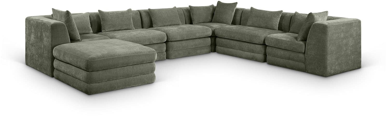 Willow 152" Green Chenille Fabric Upholstered 7Pc. Sectional, 7-Piece