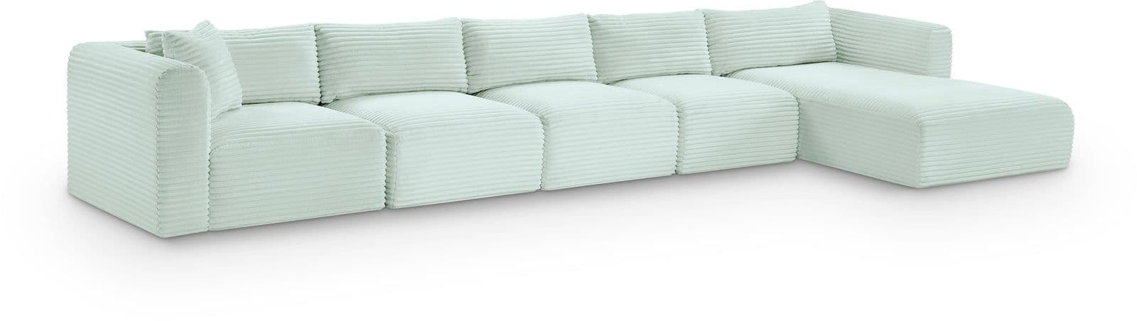 Faye 176" Mint Corduroy Performance Fabric Upholstered Sectional, 5-Piece
