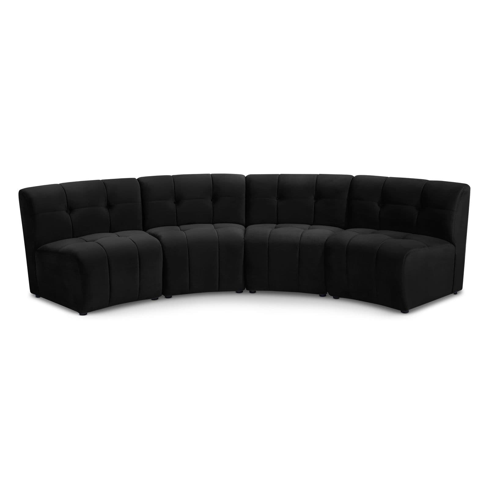 Kira 119.5" Black Velvet Upholstered Sectional, 4-Piece