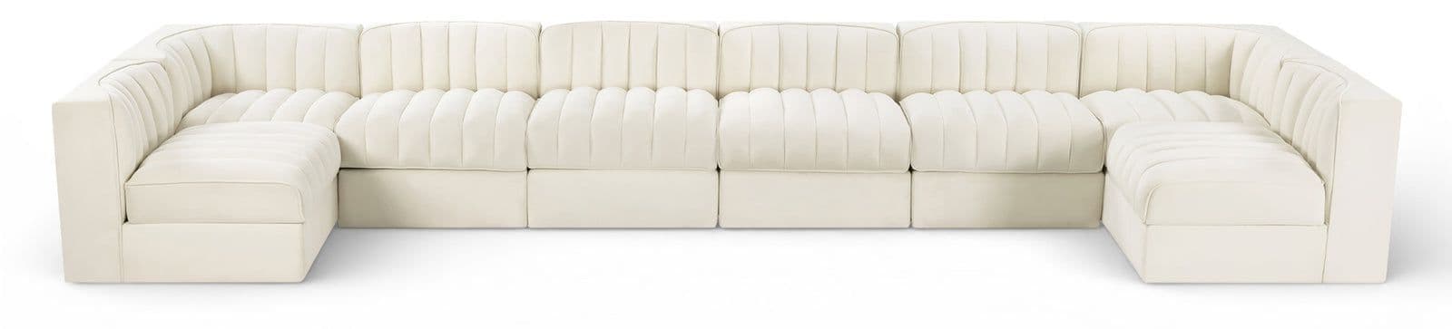 Talia Cream Velvet Performance Fabric Upholstered Sectional, 8-Piece