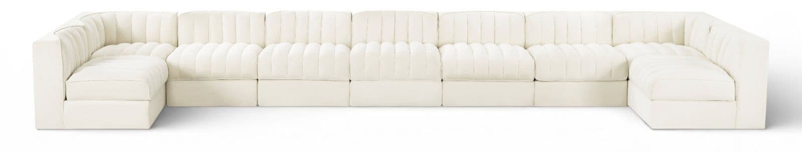 Talia Cream Velvet Performance Fabric Upholstered Sectional, 9-Piece