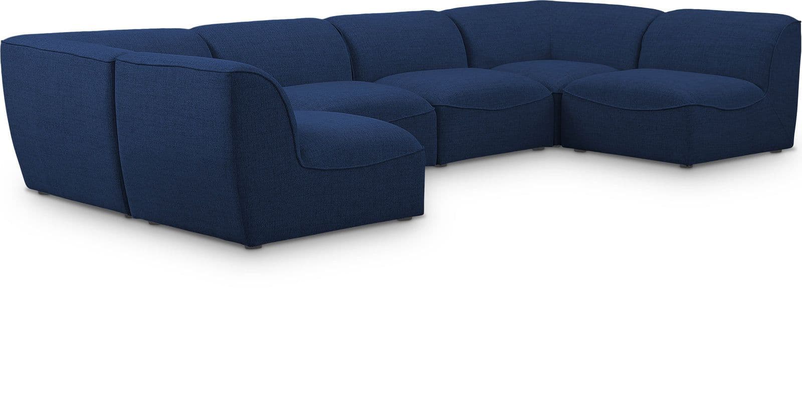 Greer 142" Navy Linen Textured Fabric Upholstered Sectional, 6-Piece (Style 3)