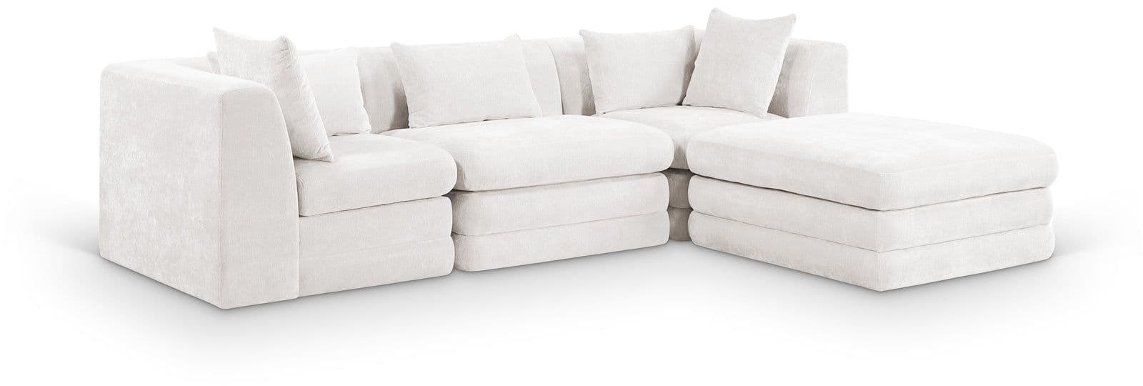 Willow 114" Cream Chenille Fabric Upholstered 4Pc. Sectional, 4-Piece