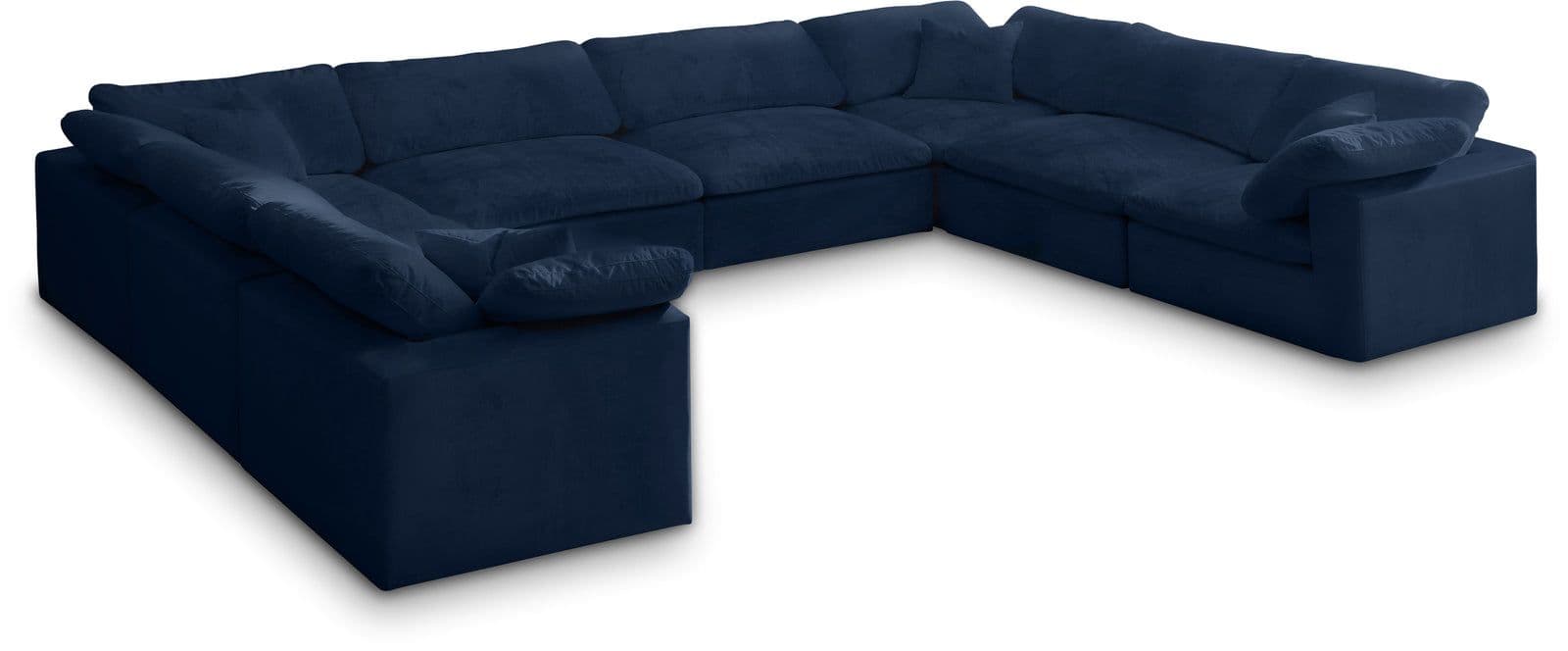 Florence 158" Navy Velvet Upholstered Overstuffed Fiber Filled Comfort Sectional, 8-Piece