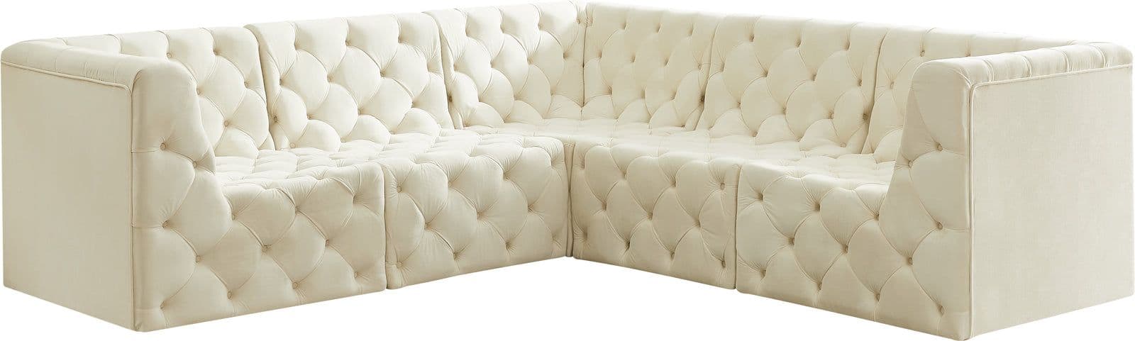 Faye 99" Cream Velvet Upholstered Sectional, 5-Piece