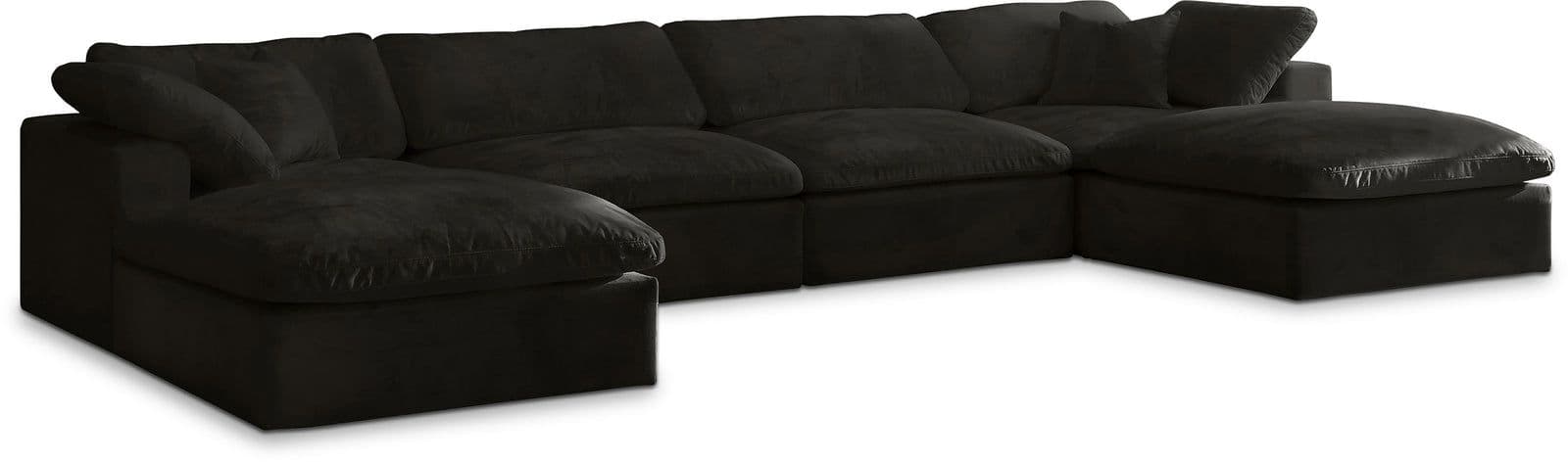 Florence 158" Black Velvet Upholstered Overstuffed Fiber Filled Comfort Sectional, 6-Piece (Style 2)
