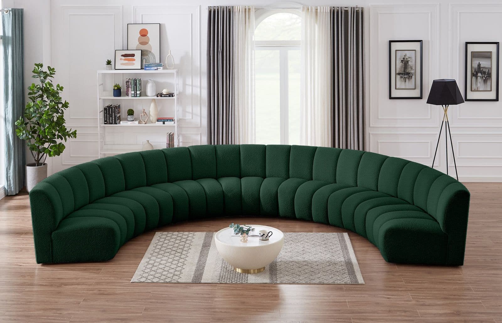 Isolde 178" Green Boucle Fabric Upholstered Sectional, 7-Piece