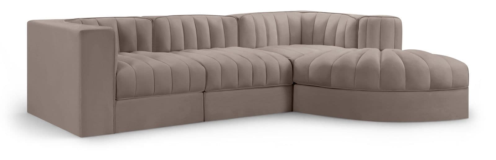 Talia Taupe Velvet Performance Fabric Upholstered Sectional, 4-Piece (Style 3)