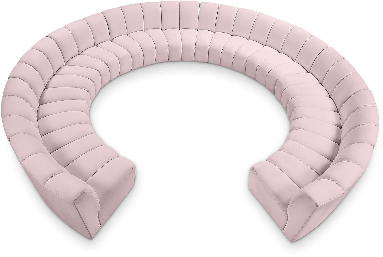 Isolde 178" Pink Velvet Upholstered Sectional, 11-Piece