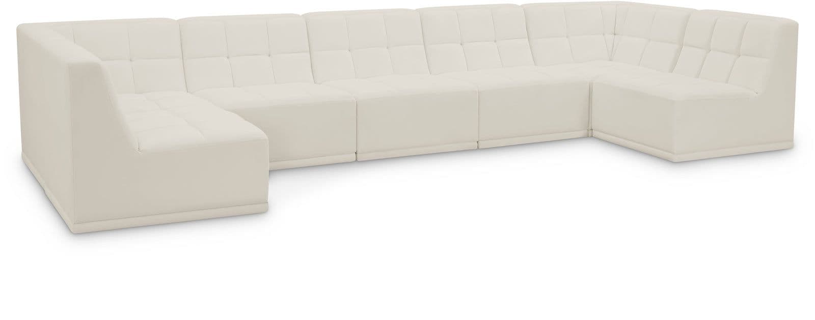 Jolie 158" Cream Velvet Upholstered Sectional, 7-Piece