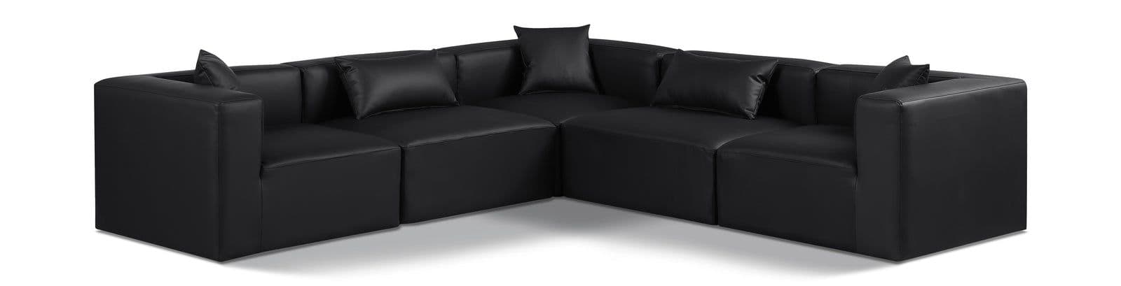 Farrah 108" Black Vegan Leather Upholstered Sectional, 5-Piece (Style 2)