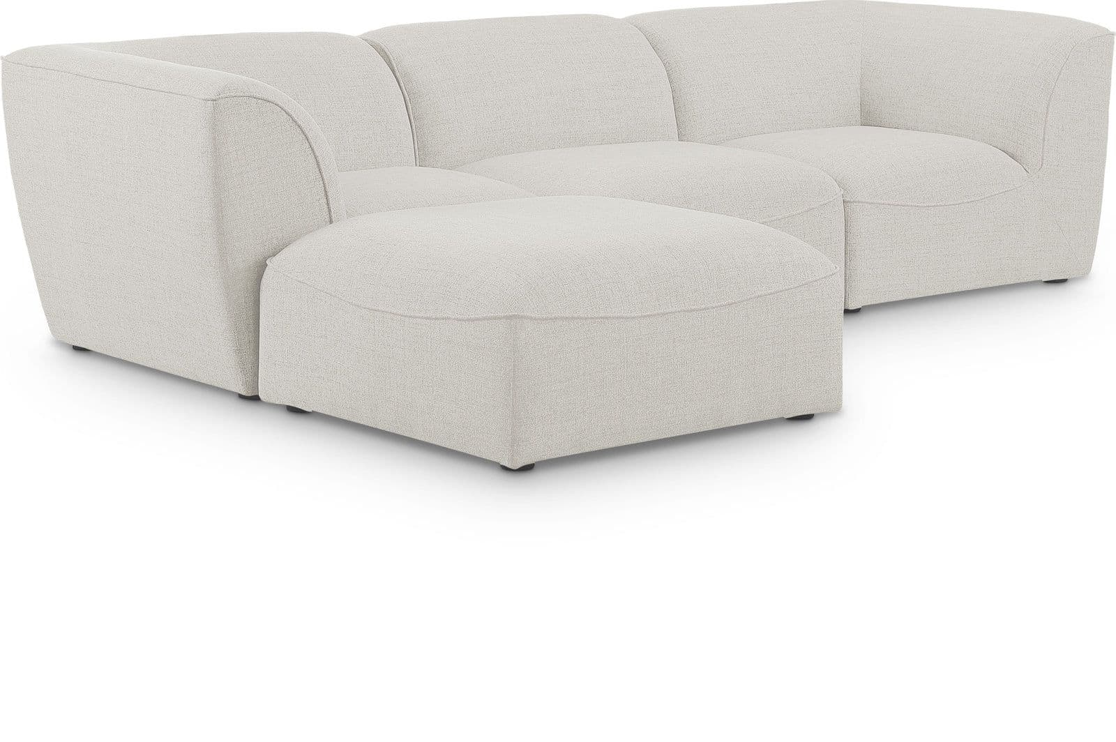 Greer 109" Cream Linen Textured Fabric Upholstered Sectional, 4-Piece