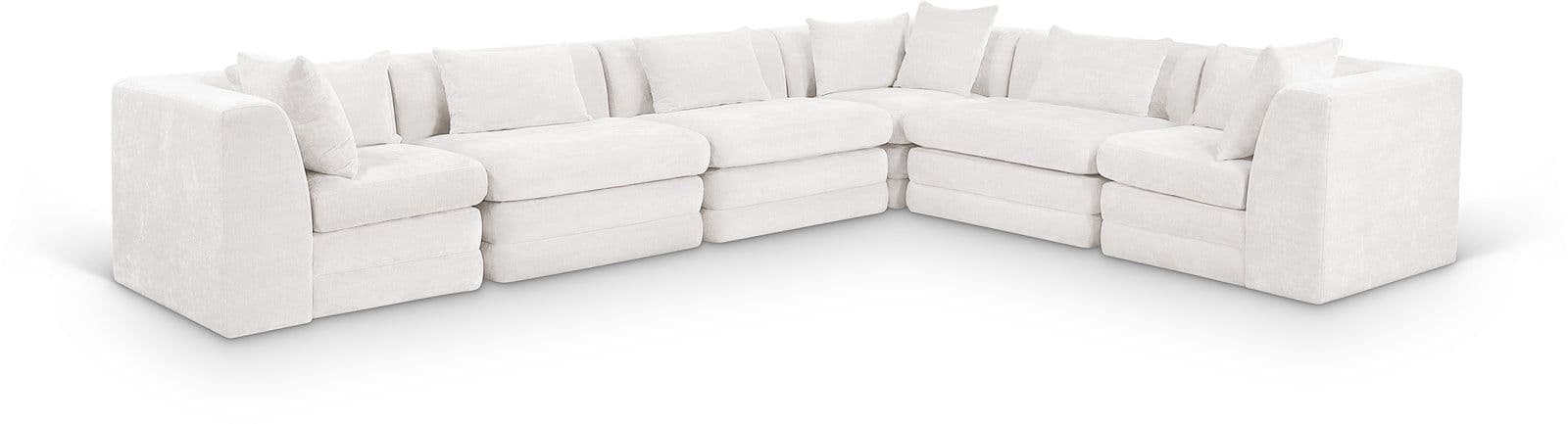 Willow 152" Cream Chenille Fabric Upholstered 6Pc. Sectional, 6-Piece