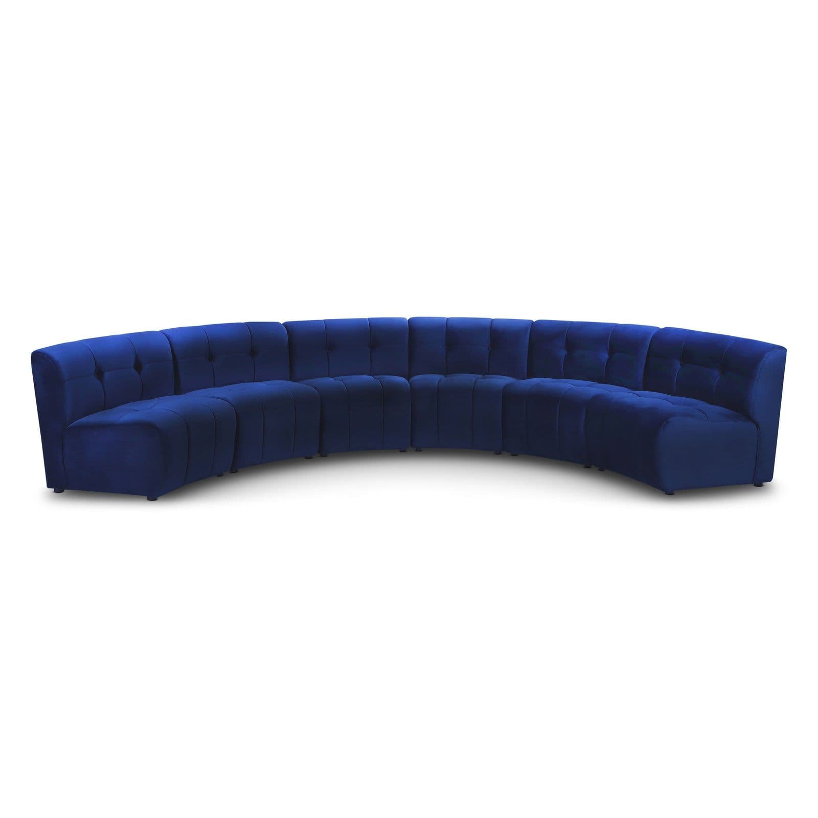 Kira 157.5" Navy Velvet Upholstered Sectional, 6-Piece