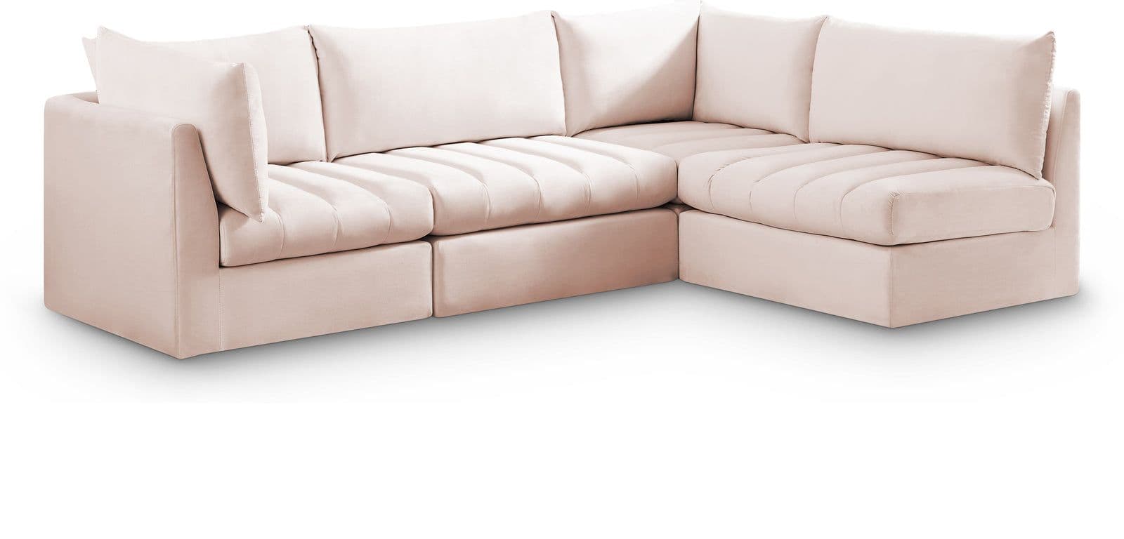Rowan 103" Pink Velvet Upholstered Sectional, 4-Piece