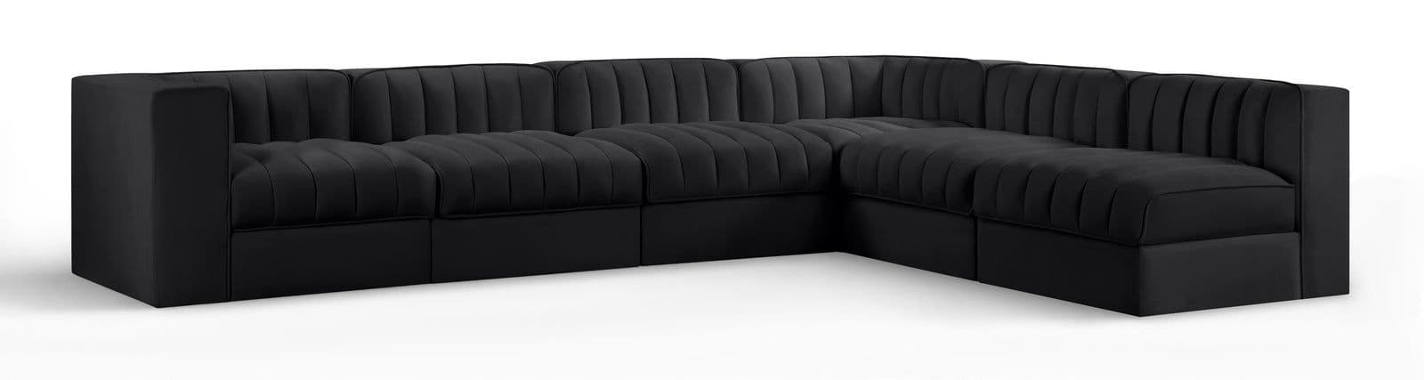 Talia Black Velvet Performance Fabric Upholstered Sectional, 6-Piece (Style 2)