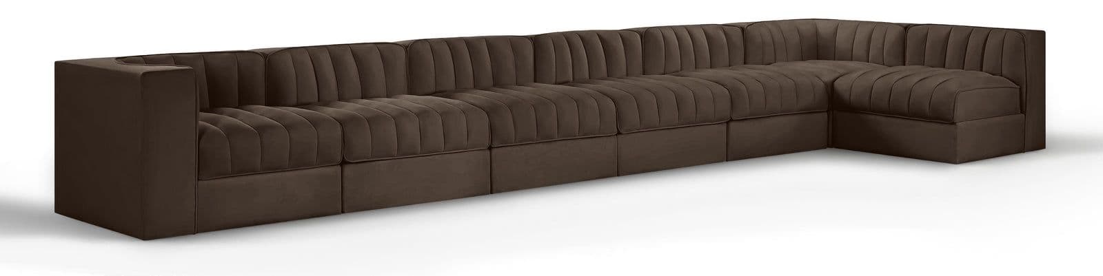 Talia Brown Velvet Performance Fabric Upholstered Sectional, 7-Piece (Style 4)