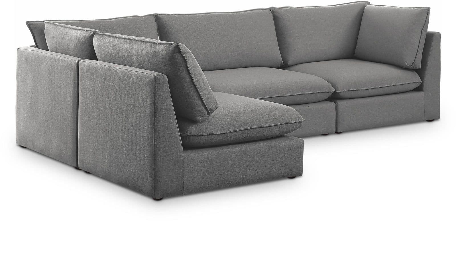 Linden 120" Grey Linen Textured Fabric Upholstered Sectional, 4-Piece