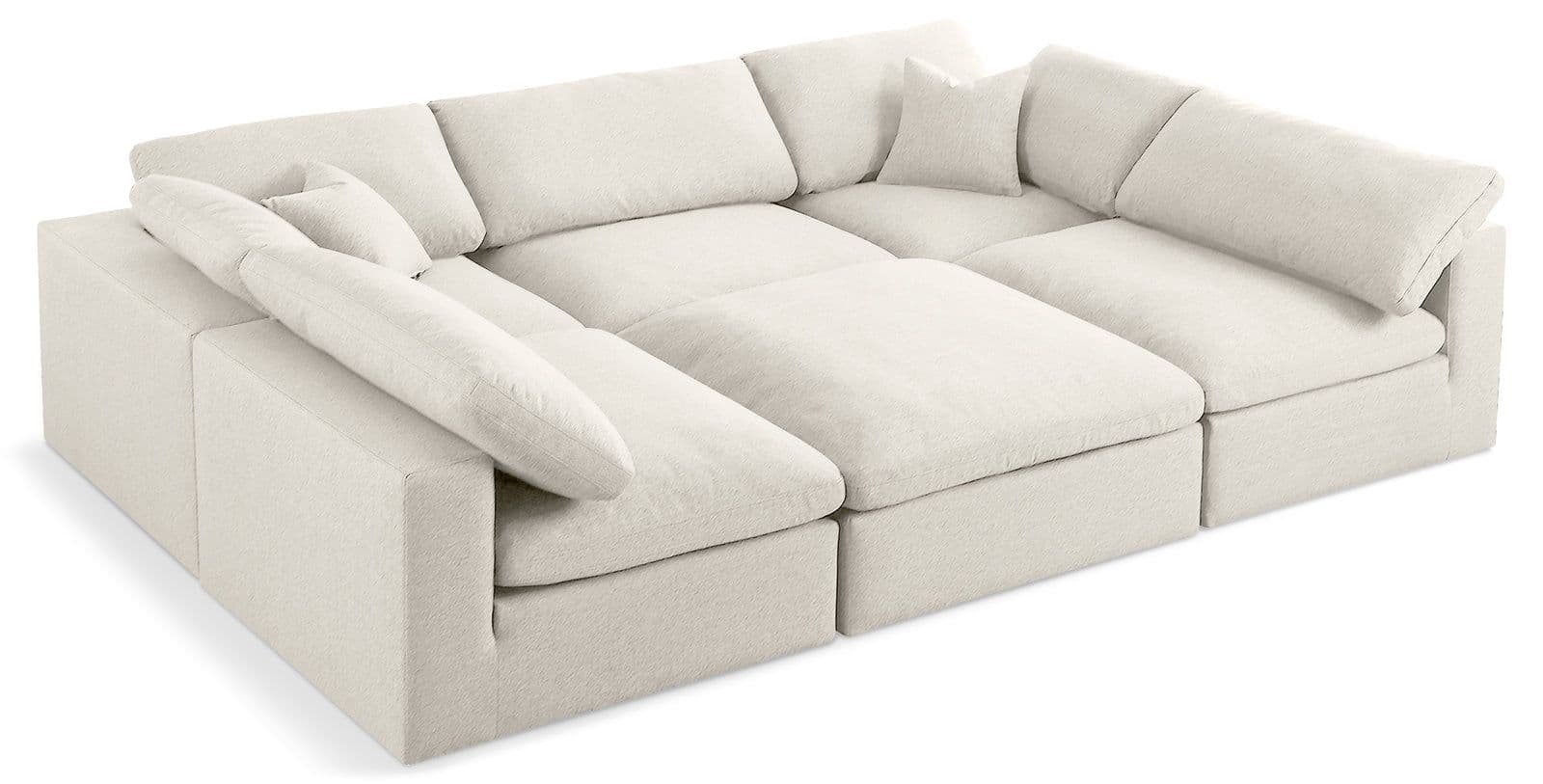 Camden 119" Cream Linen Textured Fabric Upholstered Deluxe Comfort Sectional, 6-Piece