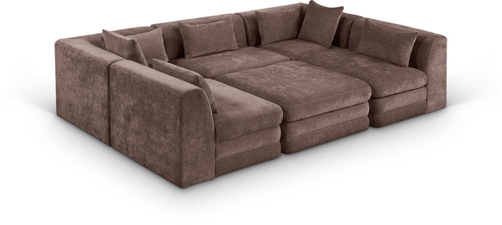 Willow 114" Brown Chenille Fabric Upholstered 6Pc. Sectional, 6-Piece