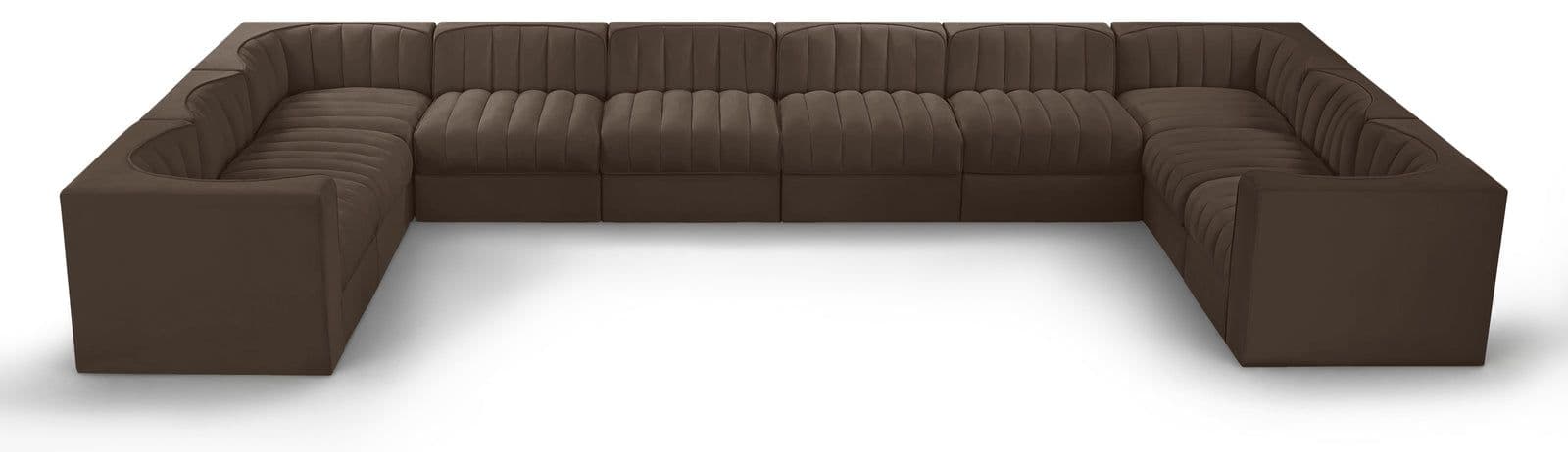 Talia Brown Velvet Performance Fabric Upholstered Sectional, 10-Piece