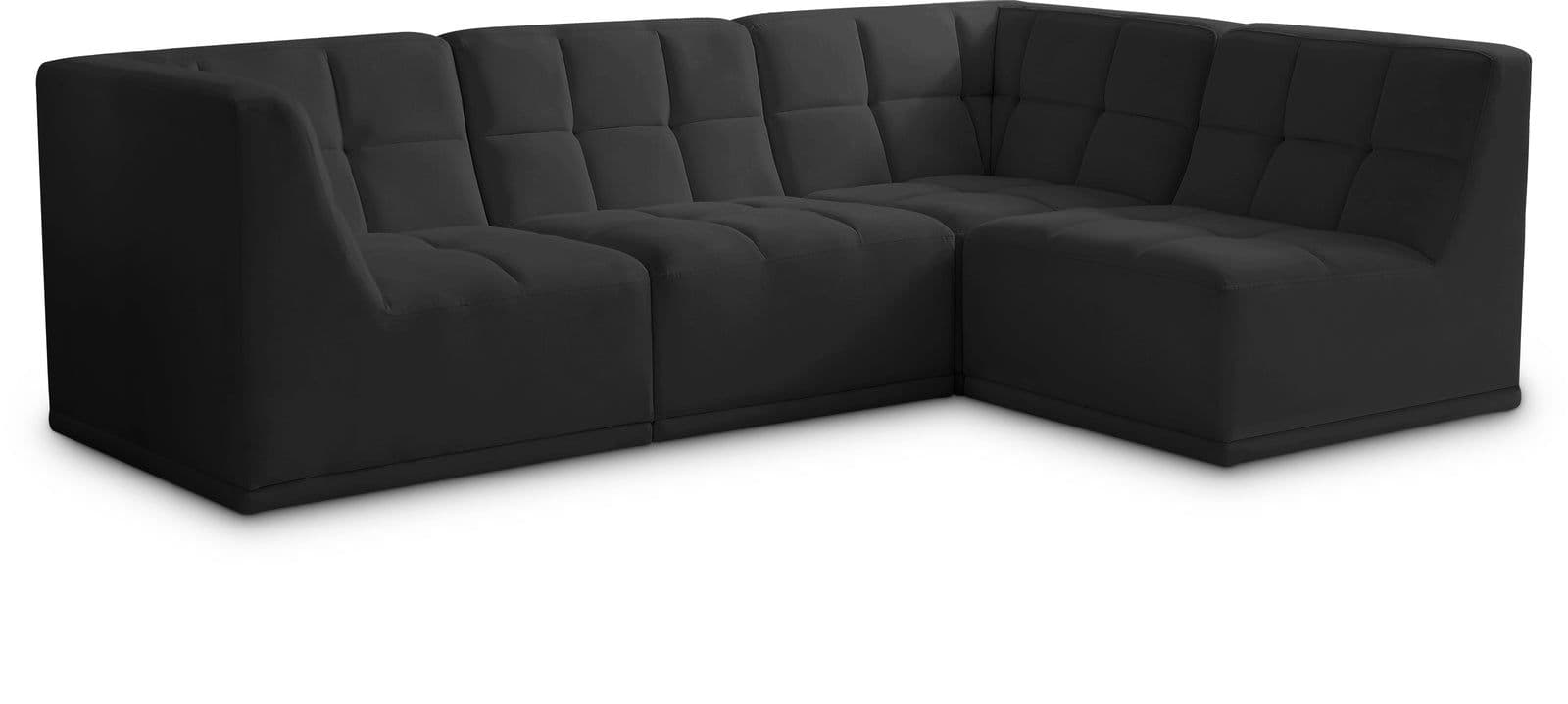 Jolie 98" Black Velvet Upholstered Sectional, 4-Piece
