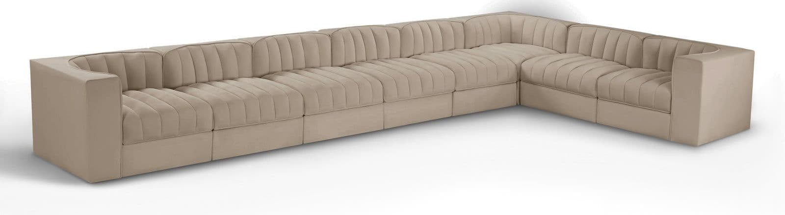 Talia Beige Velvet Performance Fabric Upholstered Sectional, 8-Piece (Style 3)