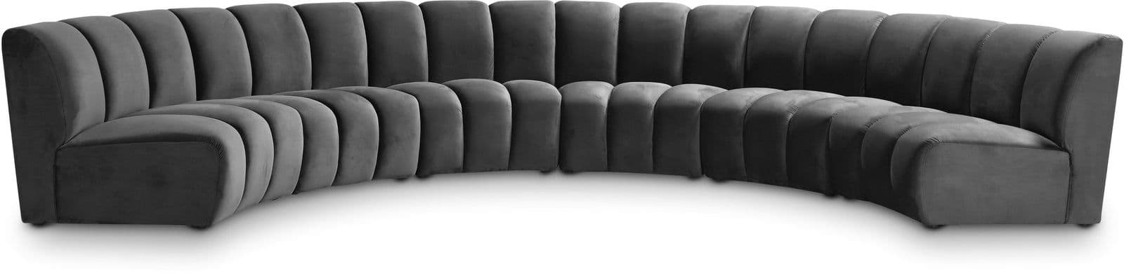 Isolde 176" Grey Velvet Upholstered Sectional, 6-Piece