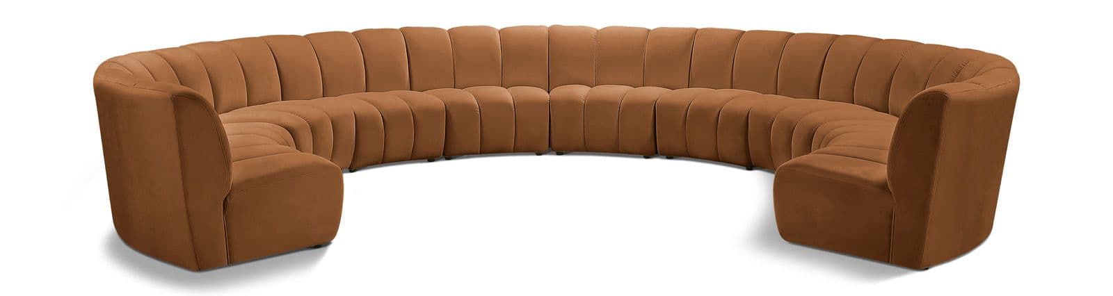 Isolde 183" Saddle Velvet Upholstered Sectional, 10-Piece