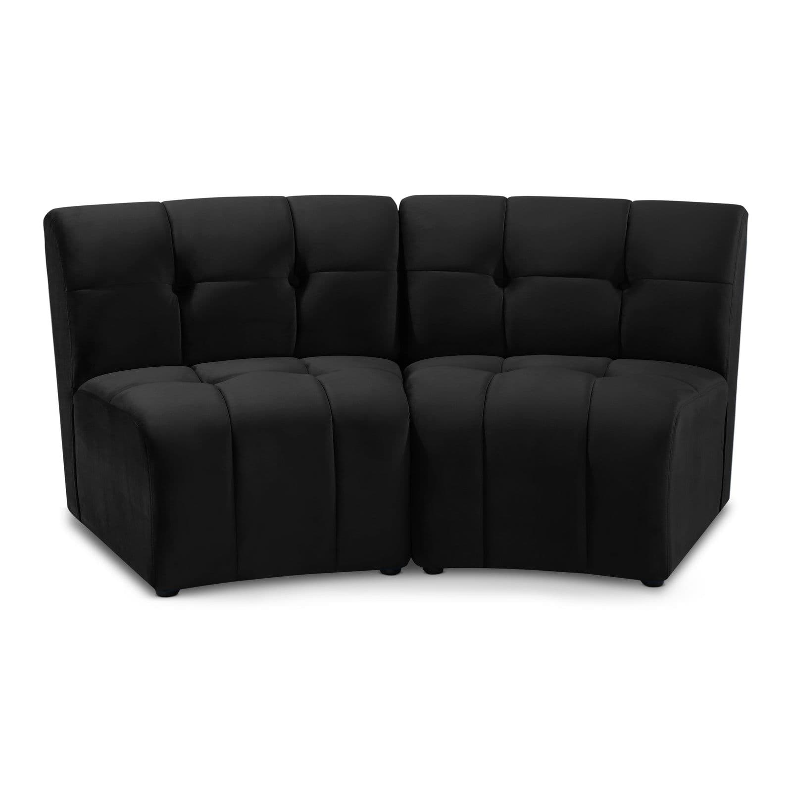 Kira 65" Black Velvet Upholstered Sectional, 2-Piece