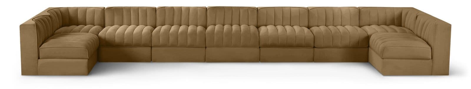 Talia Saddle Velvet Performance Fabric Upholstered Sectional, 9-Piece